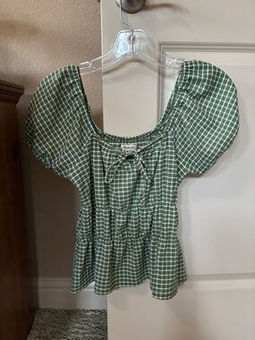 Madewell Green Plaid Peplum Top